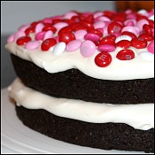 Chocolate pudding cake with vanilla cream cheese icing