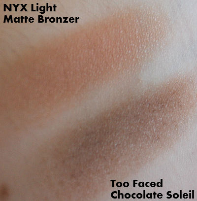 NYX and Too Faced bronzer swatches