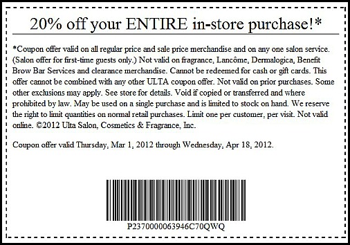Ulta in-store coupon Ulta 20% off sale