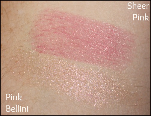 bobbi brown sheer pink cheek stain and pink bellini cream shadow swatches