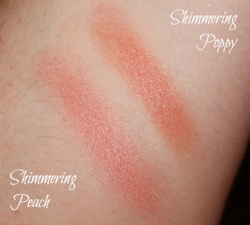 Tarte airblush Shimmering Peach and Shimmering Poppy swatches