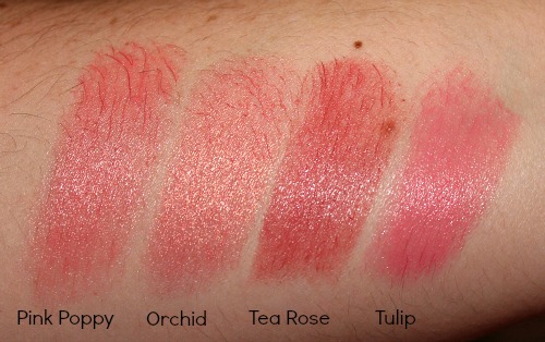 NYX Stick Blush Swatches: Pink Poppy, Orchid, Tea Rose and Tulip