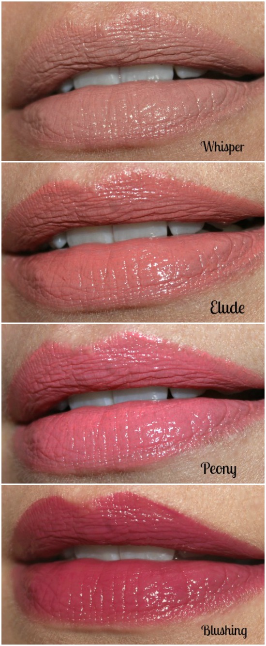 L.A. Girl Glazed Lip Paint Swatches: Whisper, Elude, Peony & Blushing