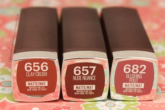 New Maybelline Creamy Matte Lipsticks For 2015: Clay Crush, Blushing Pout and Nude Nuance