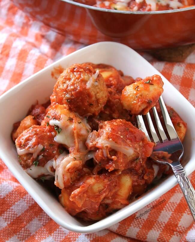 One Skillet Gnocchi and Meatballs