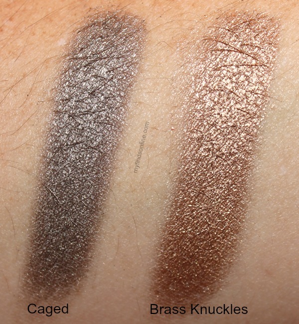 L'Oreal Infallible Paints Metallics Eyeshadow Swatches in Caged and Brass Knuckles / myfindsonline.com