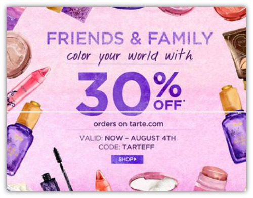 Tarte Friends and Family 30 percent off sale