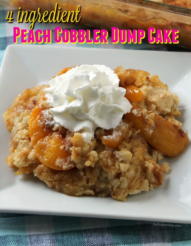Quick and Easy 4 Ingredient Peach Cobbler Dump Cake / myfindsonline.com